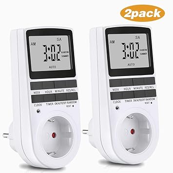 Digitale Zeitschaltuhr, 2 Stück Zeitschaltuhr Digital Steckdose mit 10 Programmierbaren Programme, Elektrische Digital Timer 