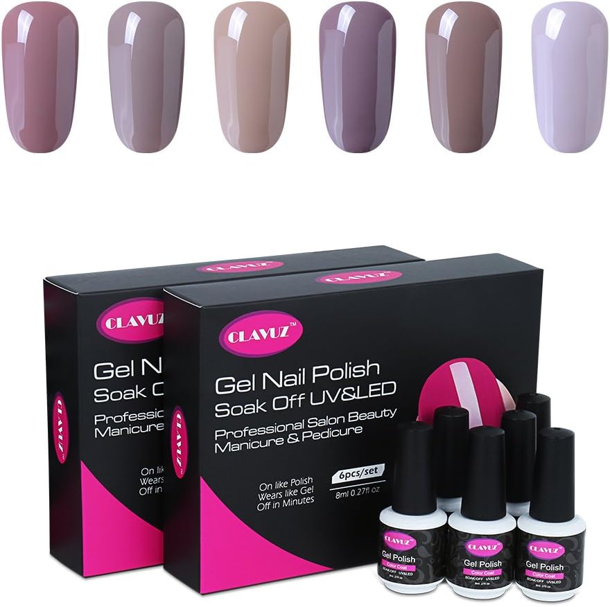 CLAVUZ Gel Nail Polish Set Soak Off Nude Flesh UV LED Nail Varnish Nail Art New Starter Gift Kit 6pcs