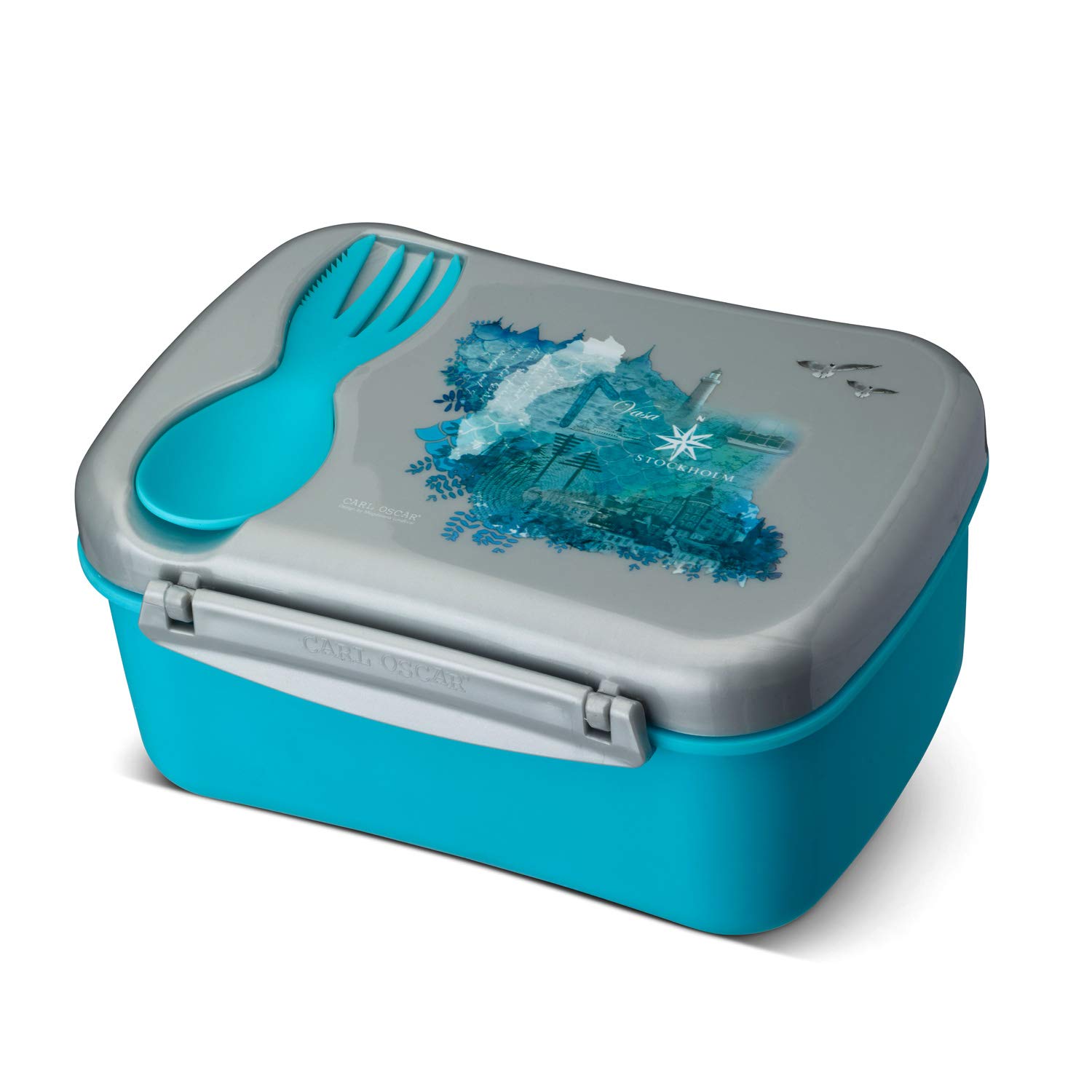 Carl Oscar Swedish Design Lunch Box Bento Box Lunch Box with Ice Pack and Cutlery Keeps Hours Cool 17 x 12.5 x 8 cm Turquoise