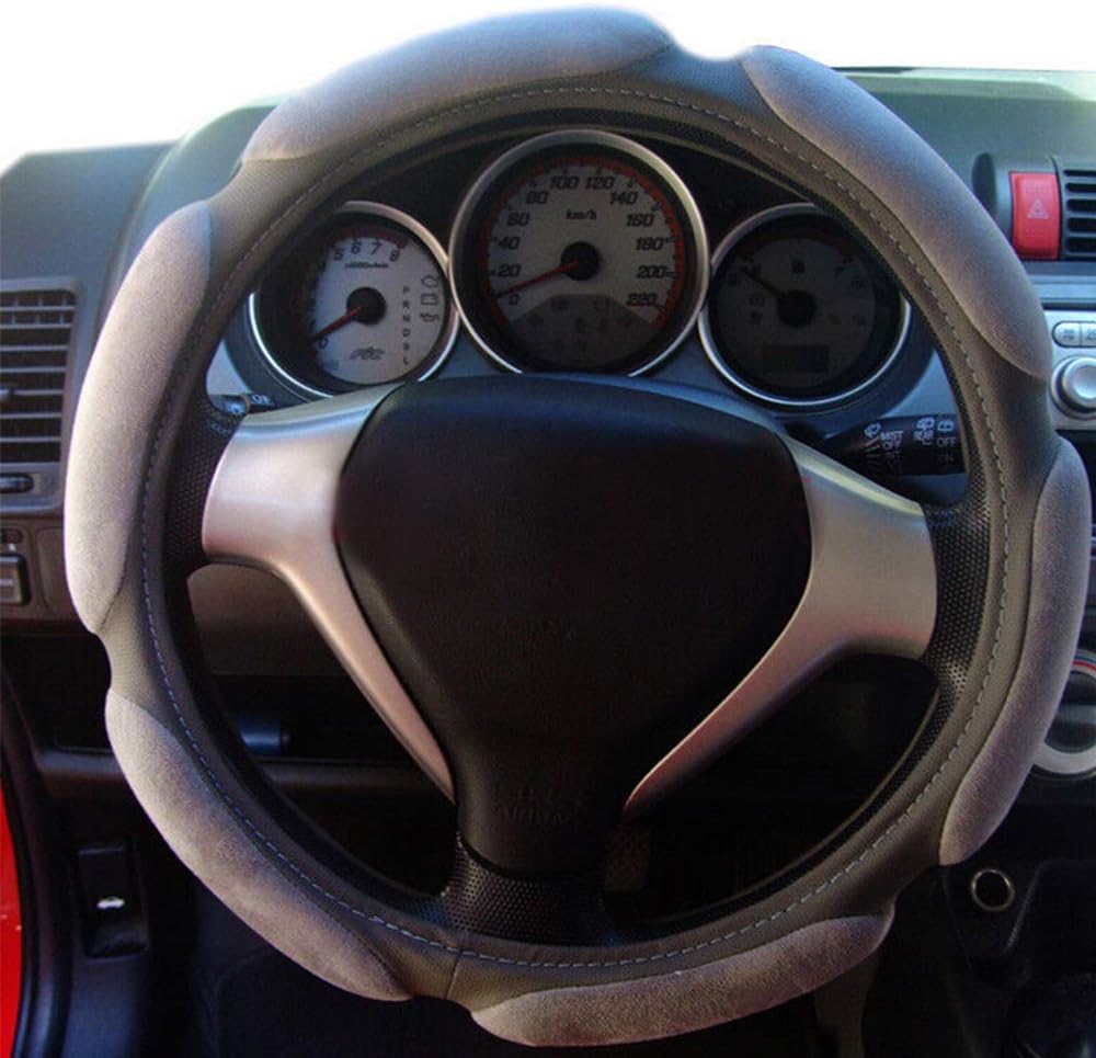 Rayauto Soft Suede Memory Foam + Leather Automotive Car Steering Wheel Cover (Grey)