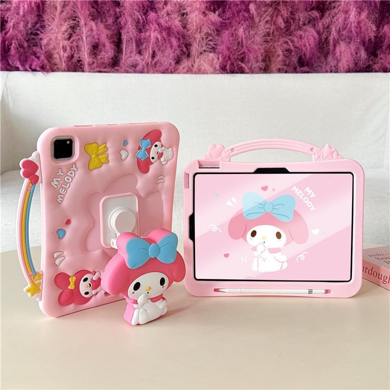 Kids Case for iPad (A16) 11th/10th Generation (2025/2022), Cartoon Thickened Silicone Full-Coverage Shock-Absorbing, Adjustable Stand, Handle, Pen Holderand and Lanyard (Pink, iPad (A16) 11th/10th)
