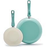 GreenLife Non Stick Fry Pan Set (7" & 10"), Non-Toxic PFAS-Free Ceramic Skillets, Dishwasher & Oven Safe, Egg Omelet Frying Pans, Stay- Cool Handles, Kitchen Home Cooking Essentials, Turquoise