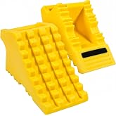 MaxxHaul High Visibility Poly Foam Wheel Chock 2-Pack | 8" x 4" x 4" Lightweight Tire Stop | Slip-Resistant Rubber Base | Built-in Handle | Safety Yellow (50503)