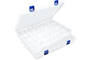 DUOFIRE Plastic Organizer Container Storage Box Adjustable Divider Removable Grid Compartment for Jewelry Beads Earring Container Tool Fishing Hook Small Accessories(34 Grids, White X 2 Pack)