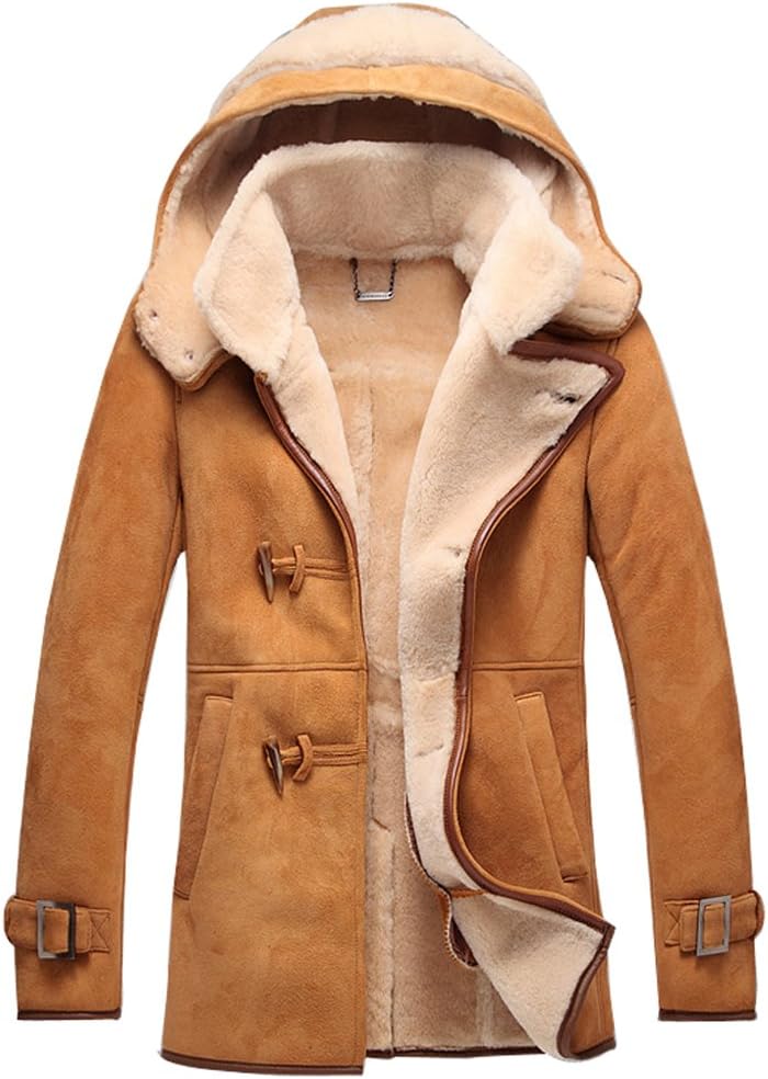 Cwmalls Men's Hooded Sheepskin Leather Shearling Jacket CW877133