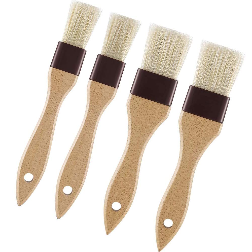 Havenport 4 Pcs Pastry Brushes Natural Bristle Basting Brush Kitchen Oil Brush with Beech Wooden Handle, Basting Oil Brush for Grill BBQ Spread Butter Cooking Baking Marinade Brushes,1 Inch, 1.5 Inch