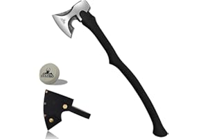 THKFWD Camping Hatchet -Chopping Axe with Leather Sheath, 28.2" Forged Carbon Steel Wood Splitting Axe for Chopping Camping Survival