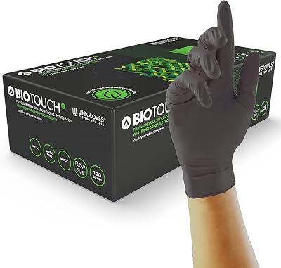 UNIGLOVES BioTouch Nitrile Disposable Gloves Biodegradable Small Black 100