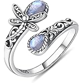 925 Sterling Silver Natural Moonstone Rings for Women Adjustable Sunflower Thumb Ring Vintage Spoon Rings Labradorite Rings Gift For Mom Wife Sister Her