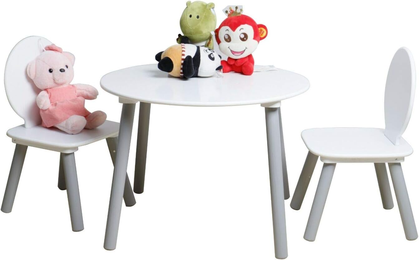 Luebel Kids Wooden Table and Chair Set Fun &Creativity Bedroom White/Grey Combination