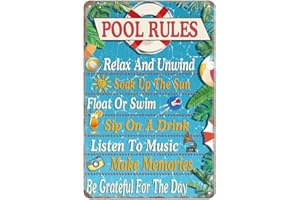 YOYI ART Pool Decorations Outdoor Pool Decor Pool Rules Signs,Relax and Unwind Soak up The Sun,Swimming Pool Accessories Vintage Metal Sign for Beach, and Backyard Walls, 12x8 Inches Funny Swimming Pool Signs