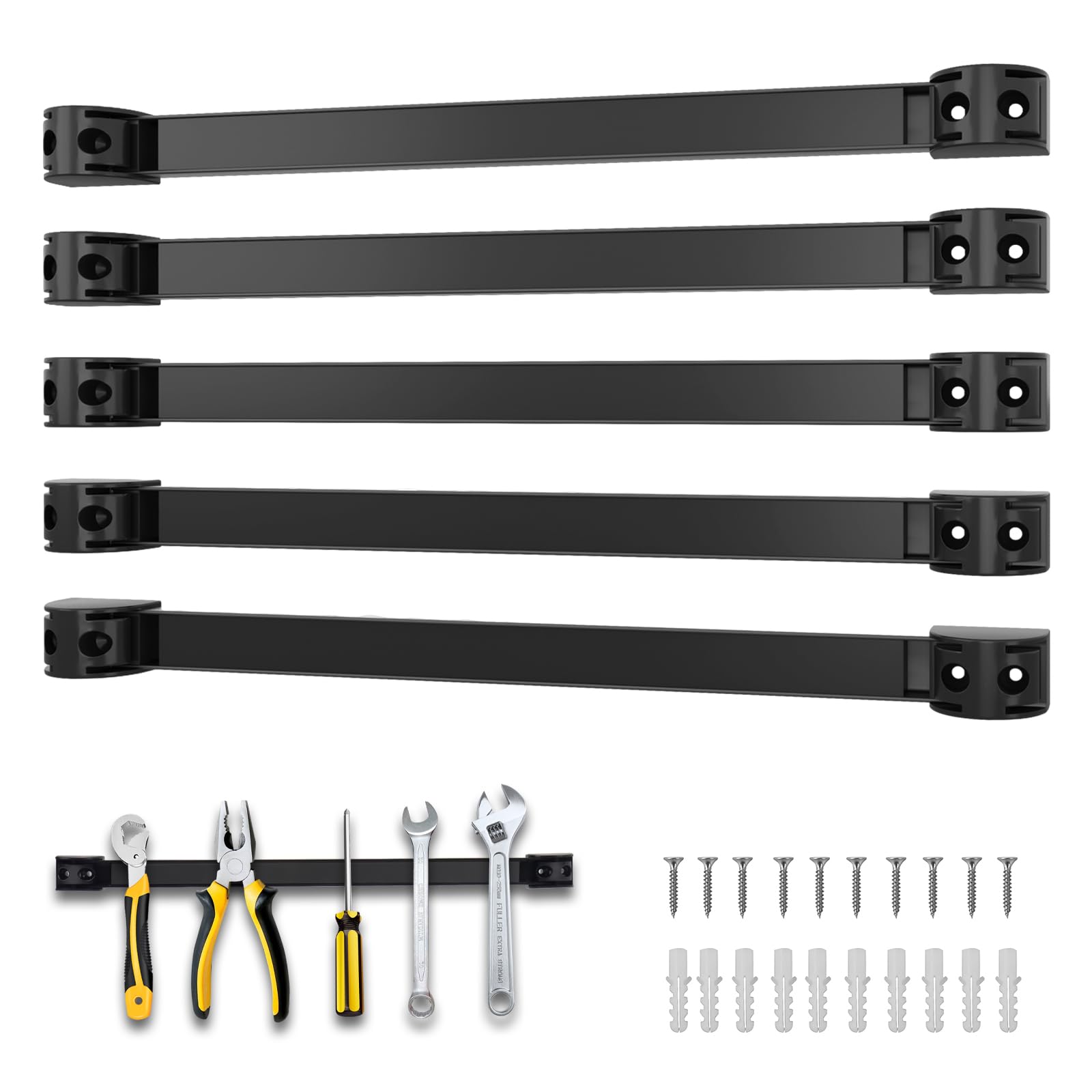 SDLDEER 5Pcs Magnetic Tool Holder Strip, 40cm Magnetic Tool Strip, Heavy Duty Garage Wall Holder Strip for Tools, Tool Bar with Magnet for Garage Organization