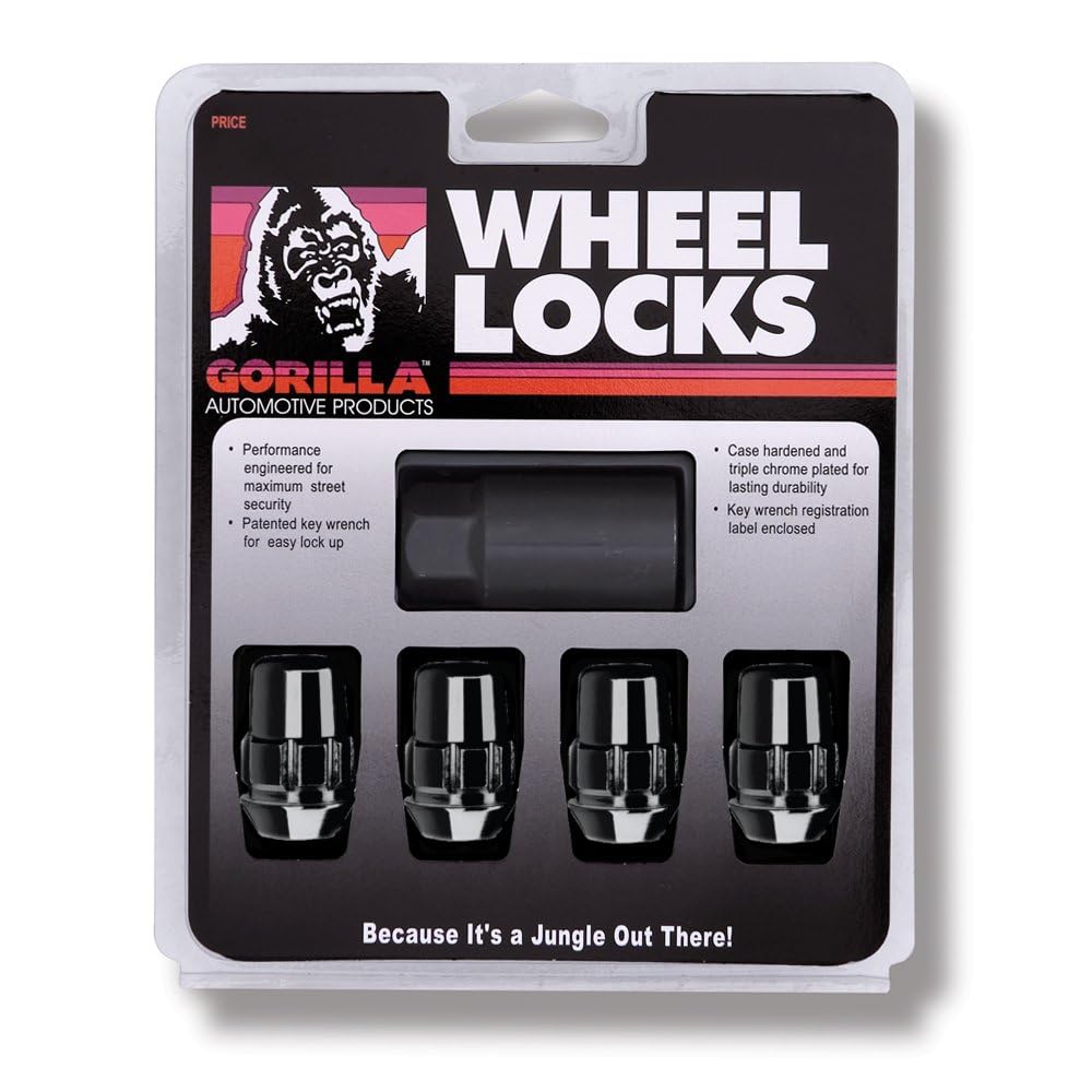 Gorilla Automotive 71621NBC Cerraduras de rueda cromadas, color negro bellota (tamaño de rosca de 12 mm x 1,25), paquete de 4