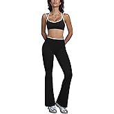 ABOCIW Workout Sets for Women 2 Piece Color Block Strappy Sports Bra High Waist Flare Leggings Gym Yoga Pilates Outfits