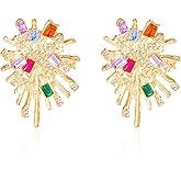 Rhinestone Firework Earrings,Vintage Colorful Inlaid Zircon Ear Personality Exaggerated Stud Shiny Dainty Crystal Statement Earrings Wedding Party Jewelry