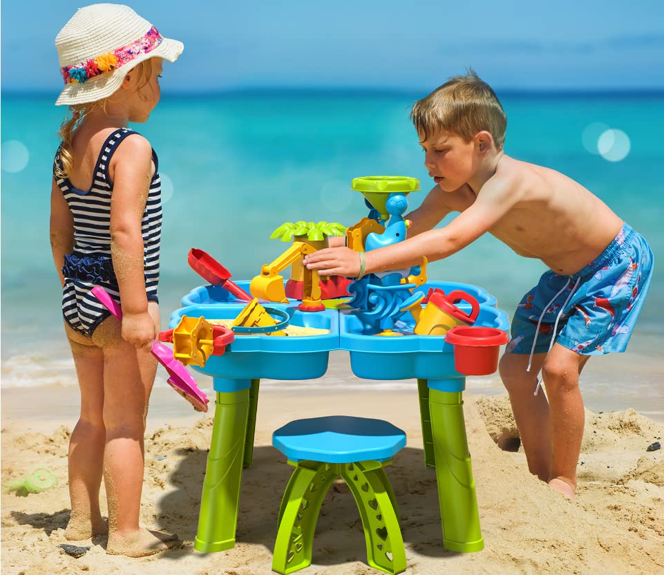 EPPO Sand and Water Table Toy for Kids, 3 Tier Water Showers Pond Water