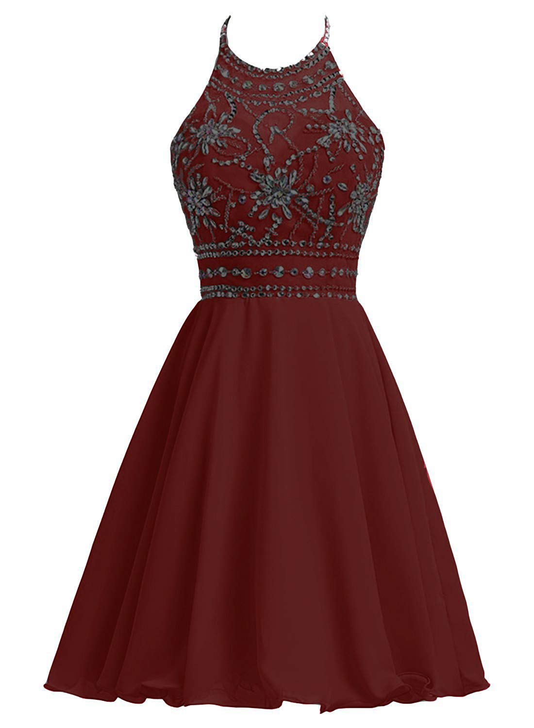 Beaded Halter Short Chiffon Formal Corset Prom Dresses