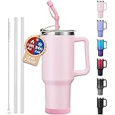 ICIOI Insulated Tumbler Cups for Hot and Cold - 40 oz Travel Mug with Handle, Spill Proof Straw and Spout Lid, Leak Resistant Stainless Steel Water Bottle Keep Cold-34H, Dishwasher Safe