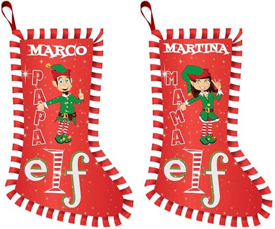 Regali Di Natale Basso Prezzo.Coppia Di Calze Natalizie Personalizzate Porta Regali Di Natale Elf Family Grafica Rossa Amazon It Casa E Cucina