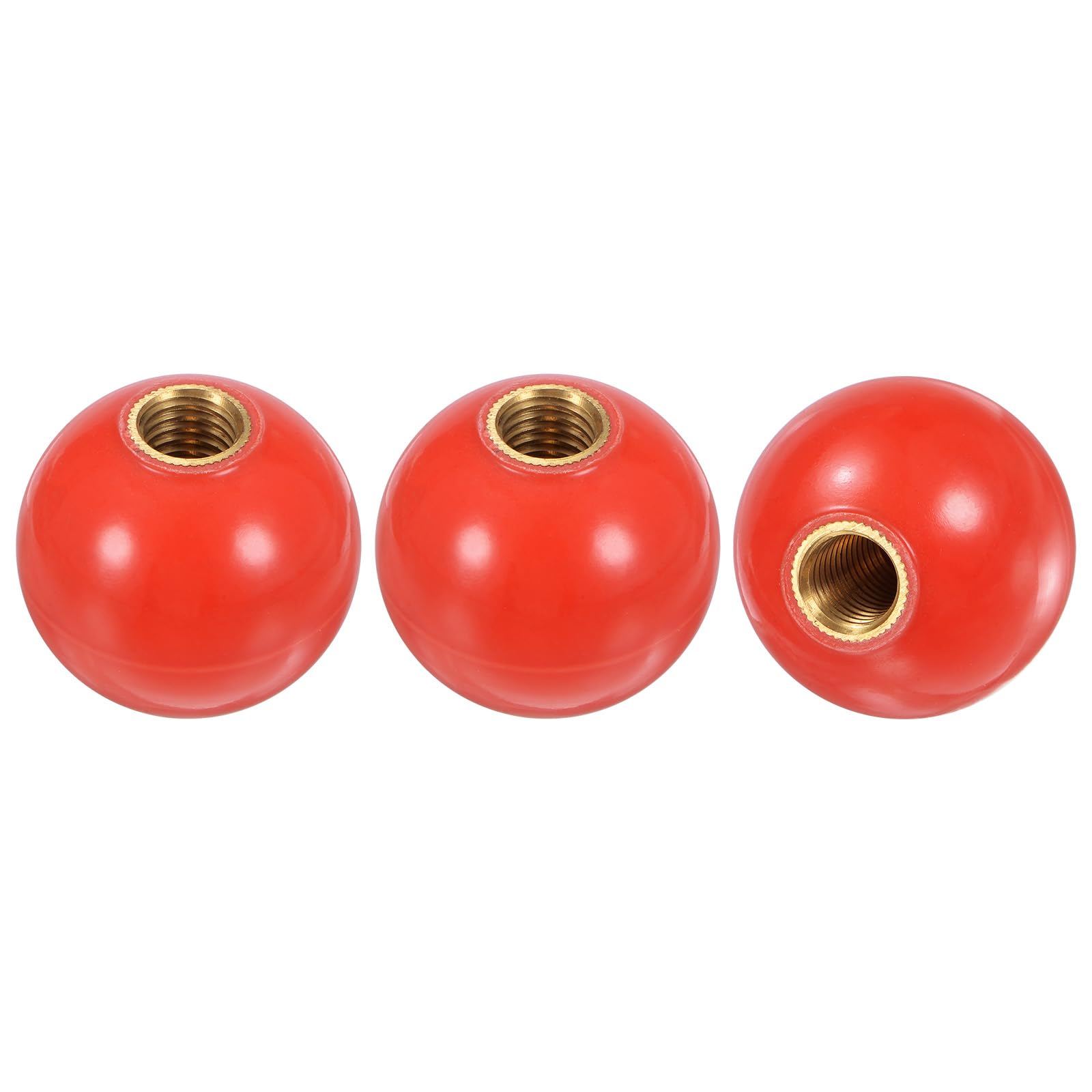 M METERXITY 3-Pack Threaded Ball Knobs, M12 Female Thread 40mm Dia. Thermoset Ball Knob for Lathe/Machine/Lawn Mowers, Round Phenolic Brass Insert Lever Handle [Red]