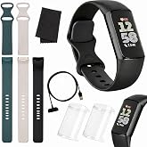 Fitbit Charge 6 Fitness Tracker (Bundle) &ndash; Black/Obsidian &ndash; Heart Rate, GPS, Sleep &amp; Stress Tracking + Fast Charger, &amp; Cleaning Cloth (Black)