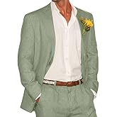 Bofan 2 Piece Linen Suits for Men Slim Fit Casual Beach Wedding Summer Grooms Groomsmen Linen Blazer Pants Suit