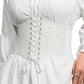Asooll Lace Up Corset Belts Vintage Wide White Underbust Belt Renaissance Party Costume for Women