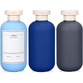 ASEVAT 6.7oz Sealed Plastic Travel Shampoo Bottles, Travel Shampoo and Conditioner Bottles Refillable, Empty Squeeze Bottle, Hand Soap Dispenser for Vacation, Gym, Home(BlueNavyGrey)