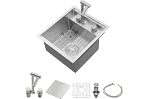 Lordear RV Outdoor Kitchen Sink with Foldable Faucet 15x17 Bar Prep Sink Undermount 16 Gauge Stainless Steel Single Bowl Small Kitchen Camper Wet Bar Mobile Home Basin Indoor Outdoor Sinks