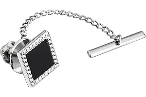 HAWSON Black Stone Tie Tack for Men Tie Pin with Chain for Wedding Birthday Anniversary Party