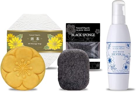 Amazon 京のお茶石鹸 煎茶120g ブラックスポンジ プレミアムベストウォーターシルバーag100ml スキンケア洗顔セット ブラックペイント Blackpaint 洗顔料 通販