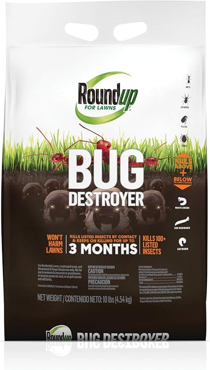 Amazon Com Roundup For Lawn Bug Destroyer Mata Hormigas Aranas Pulgas Quemaduras Garrapatas Hasta 3 Meses Uso En Cesped Residencial Perimetros Del Hogar Jardines Ornamentales Y Florales Trata Hasta 2 500 Pies Cuadrados