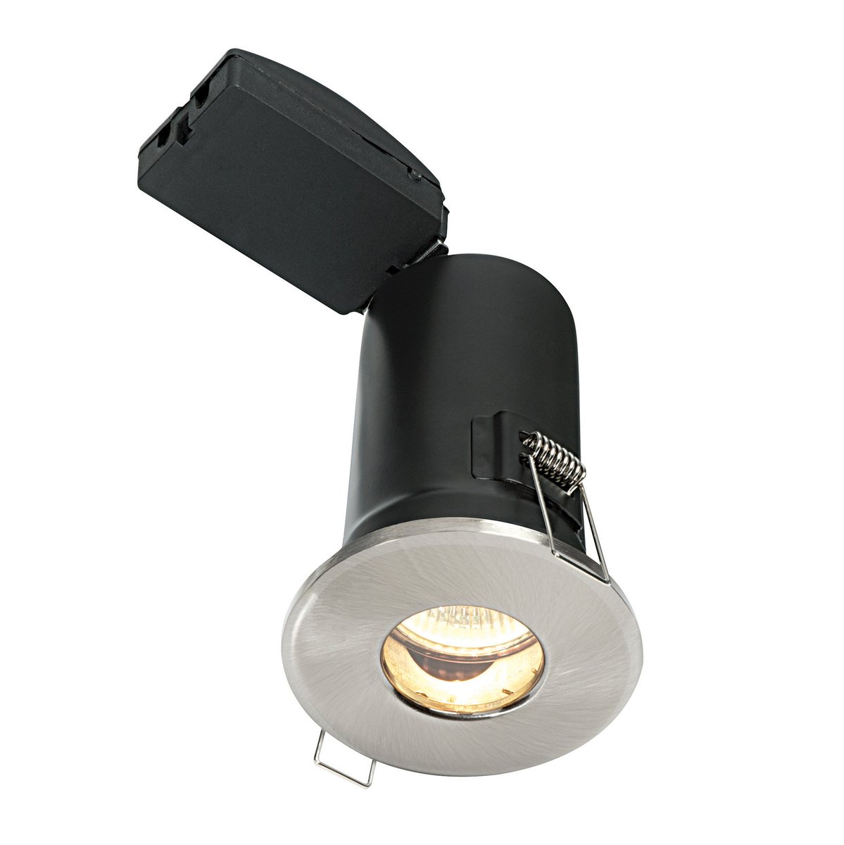 Shield Plus Modern Satin Nickel Fire Rated GU10 Dimmable Recessed Ceiling Downlight/Spotlight Ideal for Bathrooms Bedrooms Lounge Kitchen etc. IP65 Rated