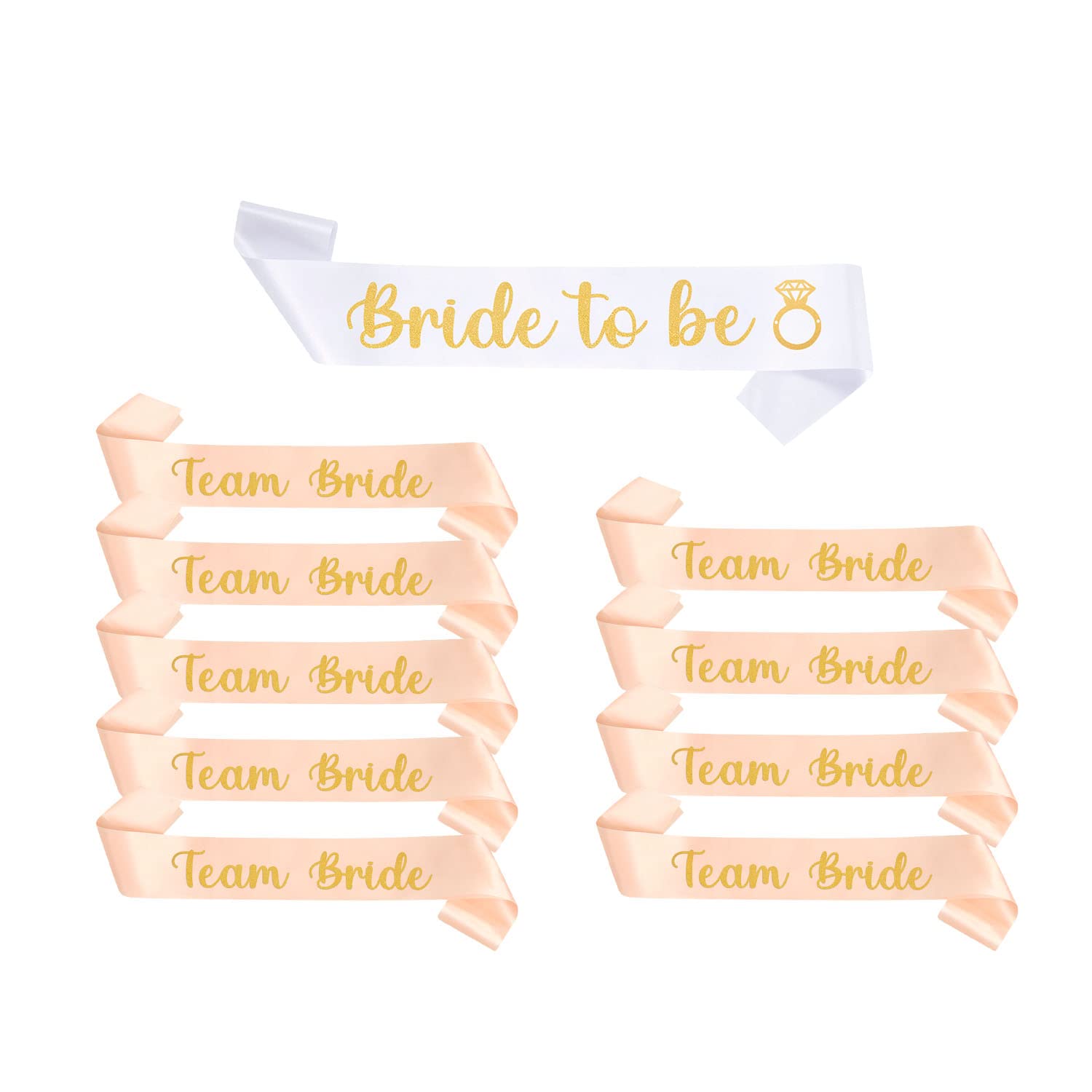 Shining She 10 Pieces Hen Party Accessories Sashes Sets, 1 White Bride to Be 9 Team Bride for Hen Party Wedding Bridal Shower Party Decorations