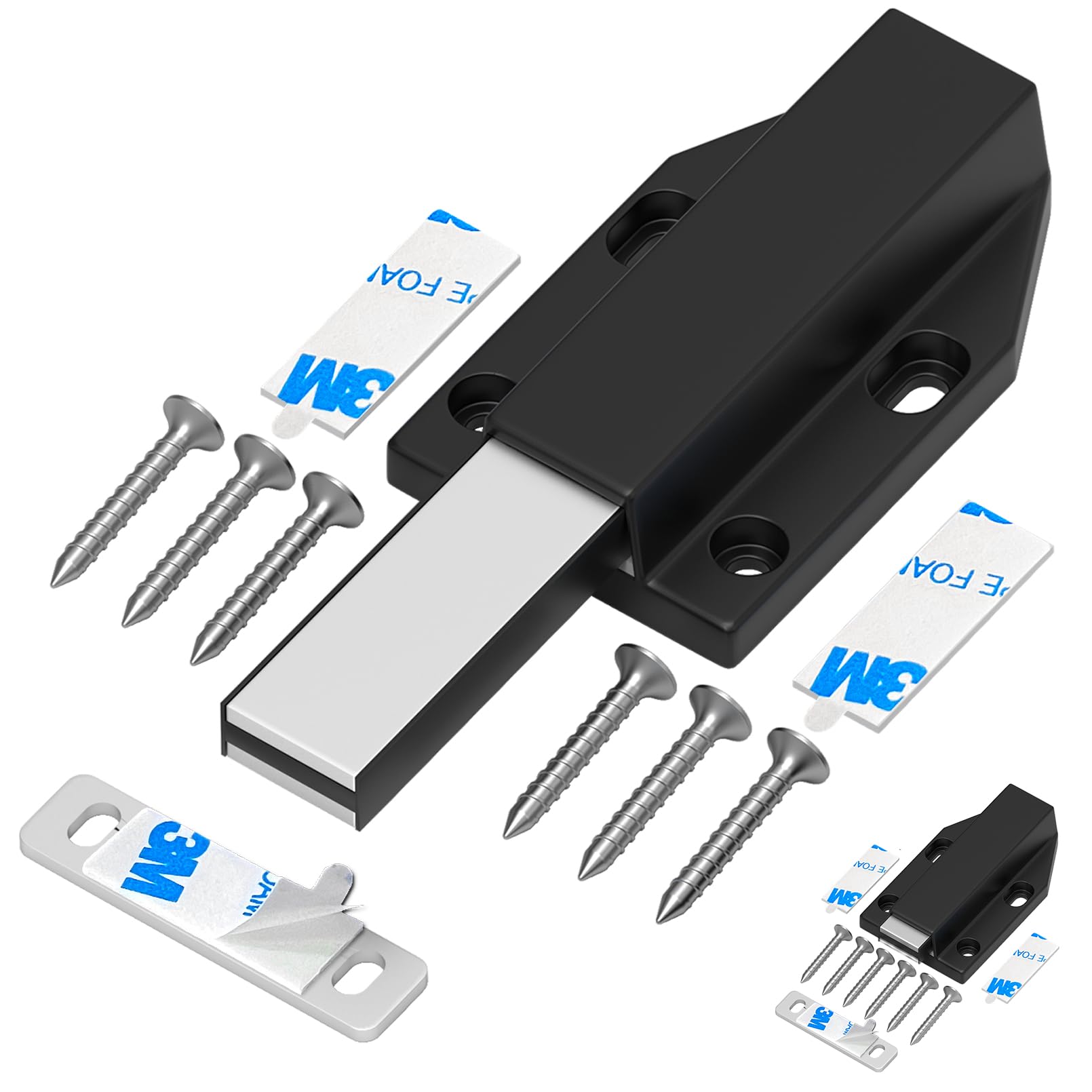 Magnetic Push Latch Without Nail Installation Tonitrui Heavy Duty Magnetic Touch Latches for Large Door Push Release Latch Kitchen Drawer Push Catch Press Out Latch (Black 2 Pack)