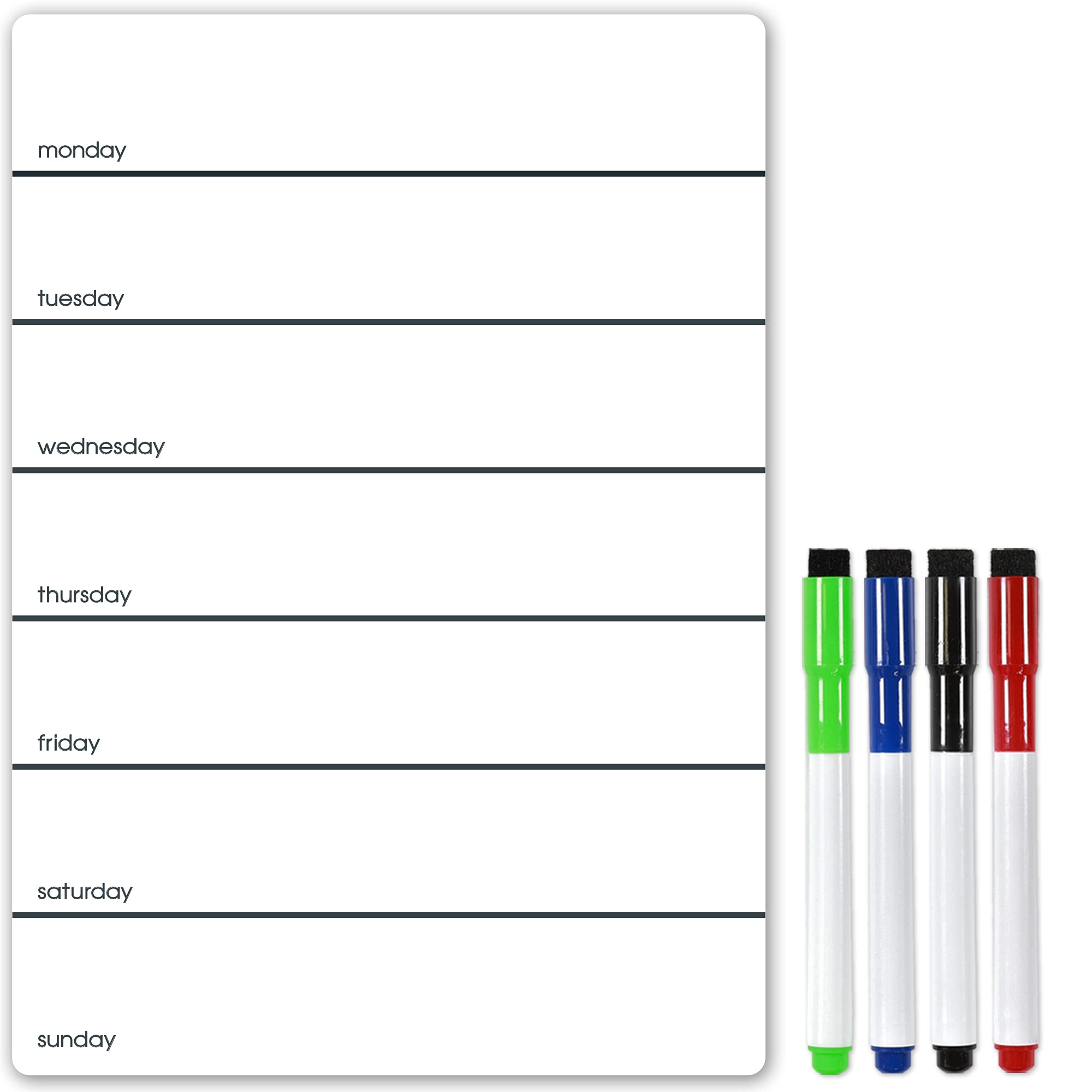 TMS A4 Magnetic Weekly Planner and Dry Wipe Pens, Fridge Whiteboard Meal Planner and to Do List - Dry Erase Memo Board or Calendar for Notes or Daily Reminder (Black, A4 + 4 Pens)