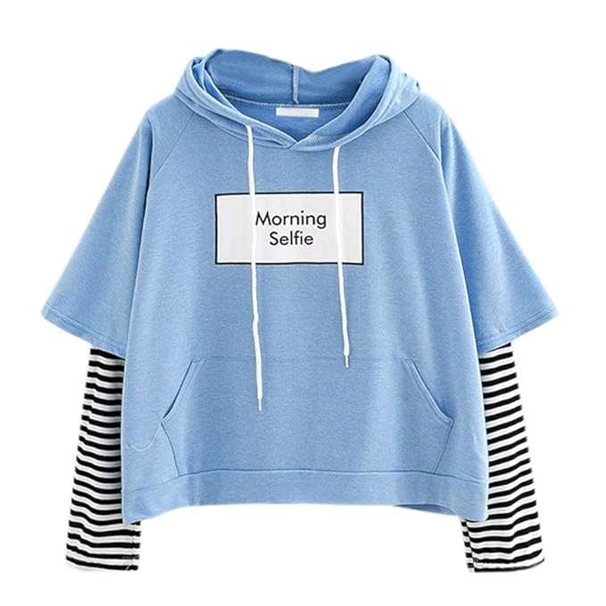 Damen Sweatshirt,Geili Frauen Mädchen Freizeit Sweatshirt mit Kapuze Langarm Crop Tops Striped Patchwork Bluse Herbst Basic O