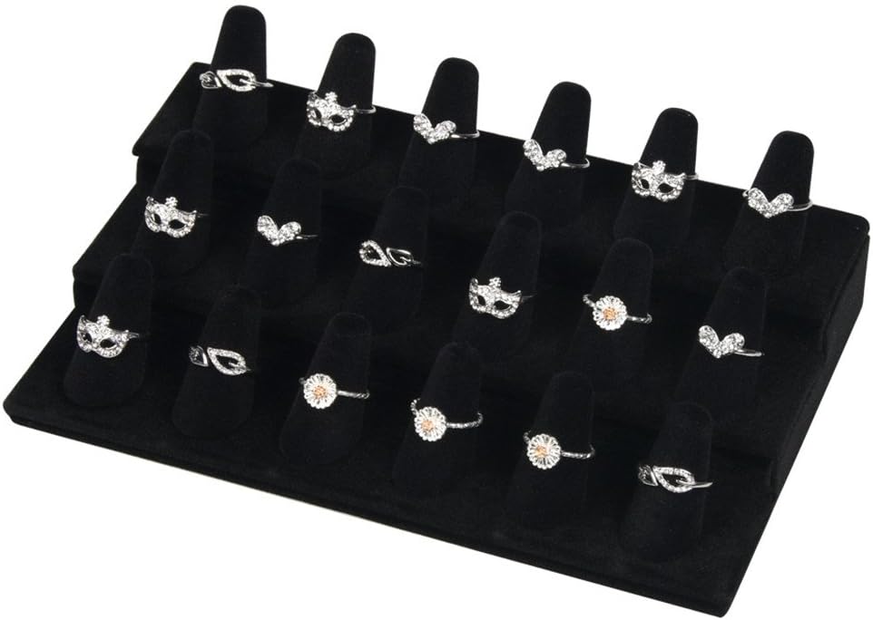 Bocar Black Velvet Finger Ring Display Showcase Organizer Holder Jewelry Storage Counter (18JZZ): Home & Kitchen