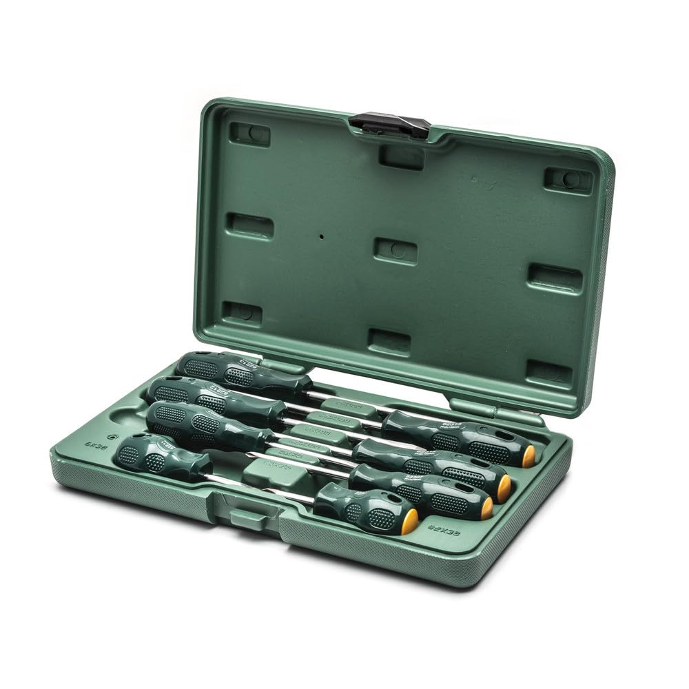 SATA ST09306SJ 8-Piece Screwdriver Set, Slotted and Phillips, with Ergonomic Handles and Durable Polyurethane Carrying Case