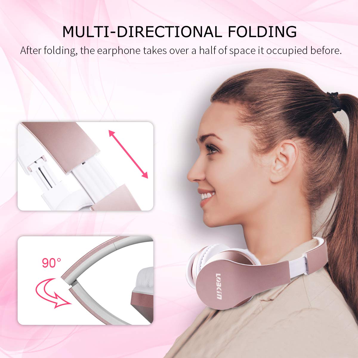 LOBKIN Bluetooth Kopfhörer, Over Ear Faltbare Headsets, Kabellos Stereo Kopfhörer mit Integriertem Mikrofon, TF/SD-Karte, FM Radio für iPhone, Android und PC