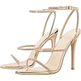 richealnini Rhinestone Stiletto Heels Sandals for Women Crystal Straps Buckle Up Party Dress