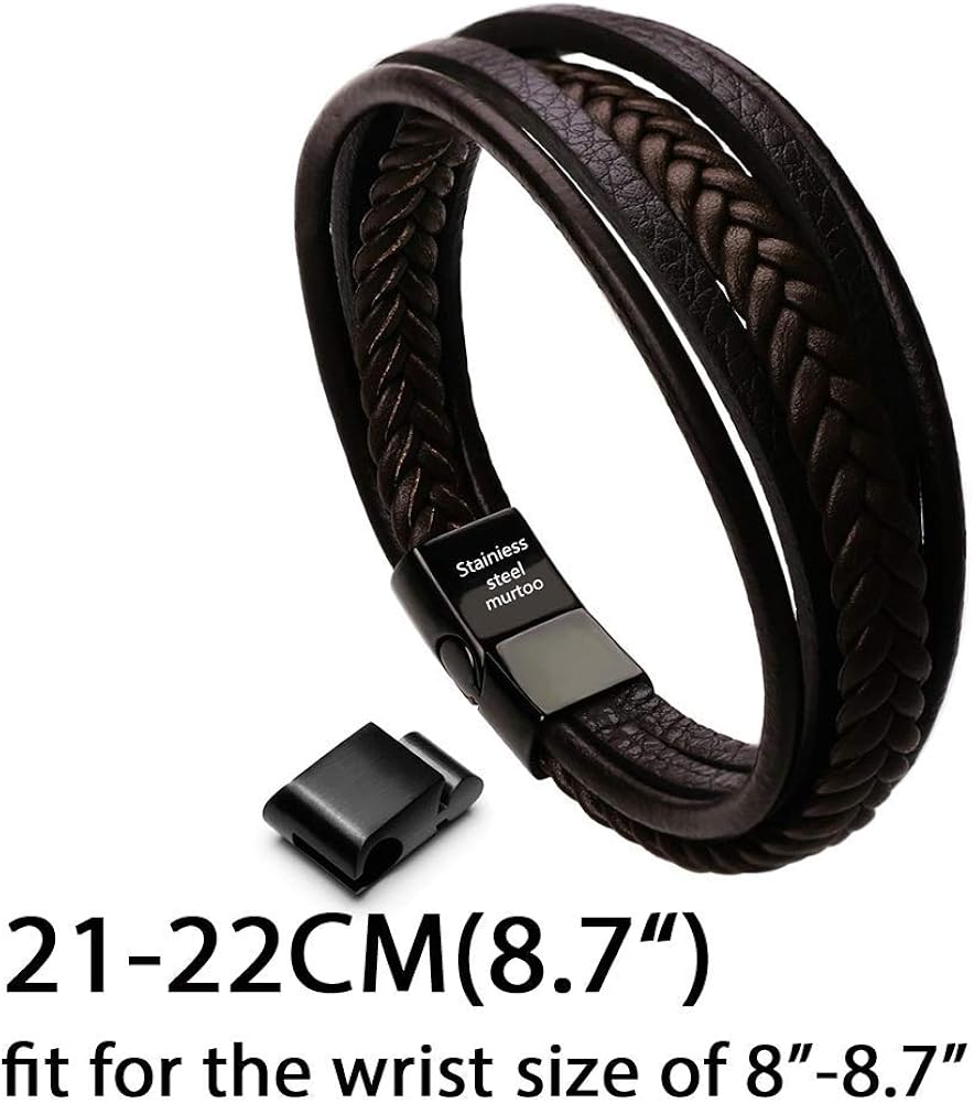 Murtoo Mens Leather Bracelet with Magnetic Clasp Cowhide Multi-Layer Braided Leather Mens Bracelet: Jewelry