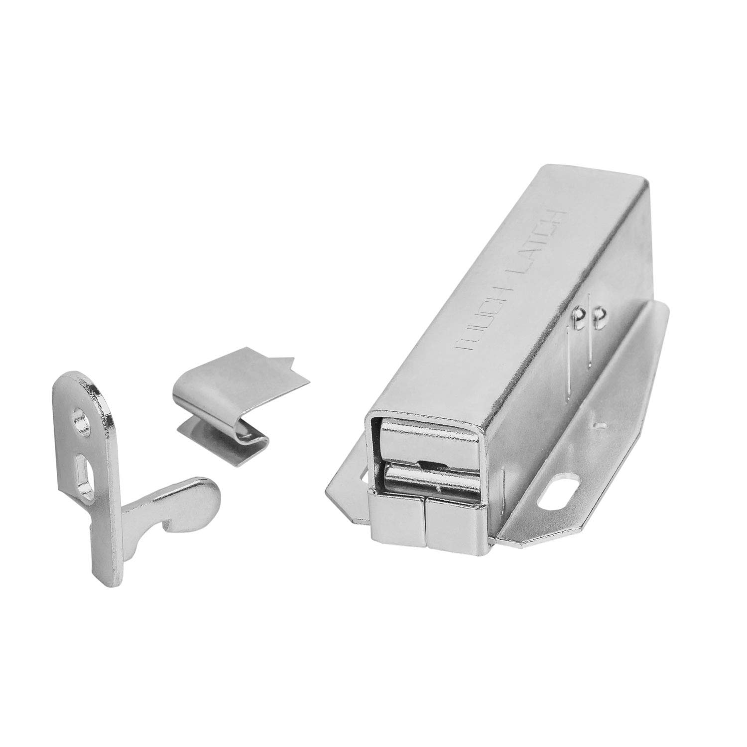 Gedotec Spring Latch AUTOMATIK Push-to-Open Door Latch Touch-Latch | Furniture Latch for screwing | Bright Galvanized Metal | 1 piece - Push-to-Open Spring Latch with Counterpart