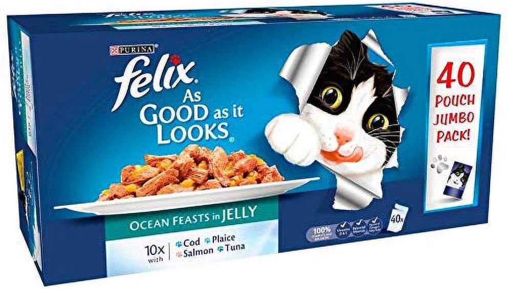 FELIX As Good As It Looks Cat Food Ocean Feasts 40 x 100g, Transparent, 4 kg (Pack of 1)