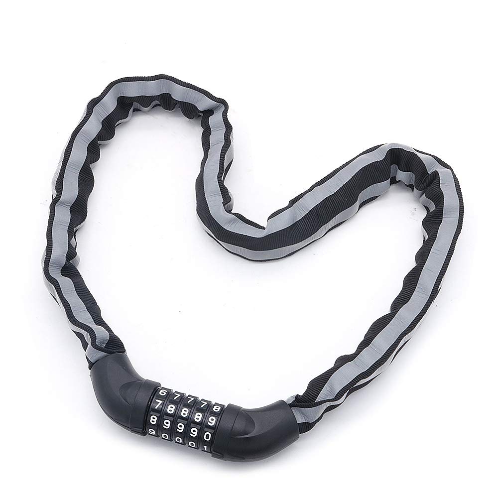 NUZAMAS Combination Bicycle Chain Lock, Cable Locks High Security 5 Digit Resettable Combination Bike, Scooter, Grills Lock with Reflective Chain Cover