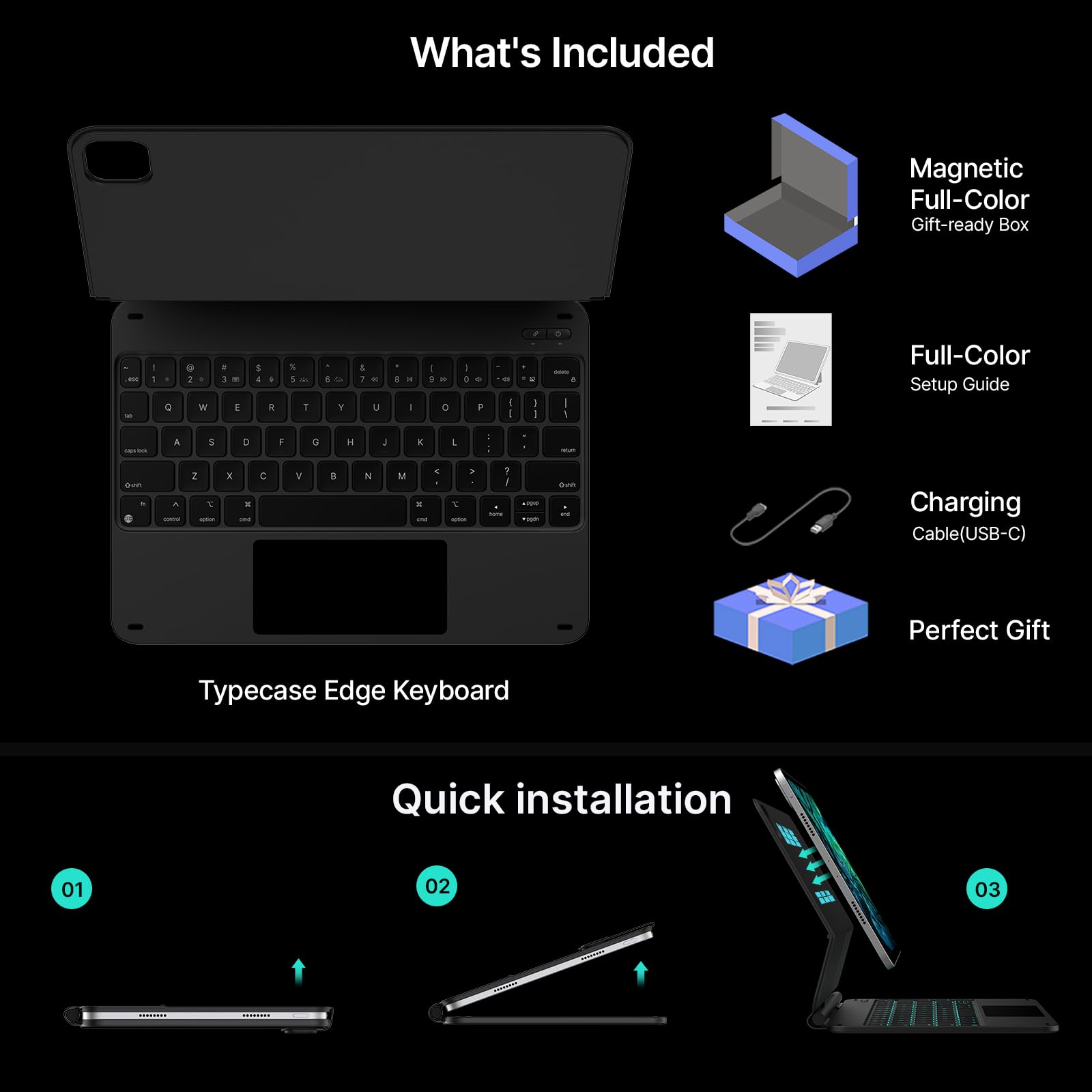 typecase Edge Keyboard Case for iPad Air 11-inch (M3 2025 / M2 2024)& iPad Pro 11 inch (4th/3rd/2nd/1st Gen),Magic Keyboard for Air 5th/4th Gen,Multi-Touch Trackpad, 11 Colors Backlight,Space Gray