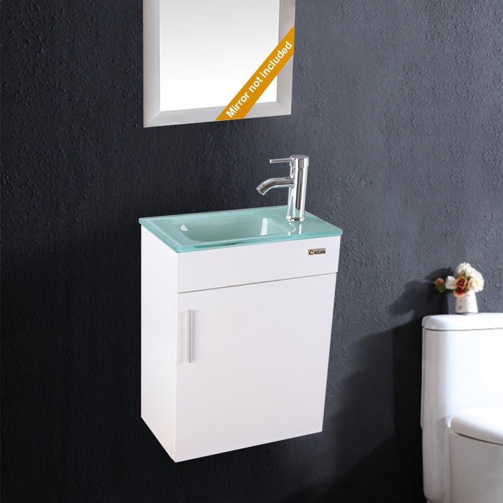 With Faucet Chrome P Trap Pop Up Drain Without Mirror U Eway Wall Mounted Bathroom Vanity And Sink Combo 18 4x 10 5 Modern Small Bathroom Vanity Set 27x 18 4 White With Top Clear Glass Bowl Bathroom Fixtures