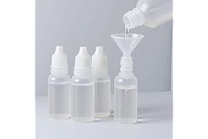 NOTOKE 5 PCS (4 Bottles + 1 Funnel) 15ml (0.5oz) Small Plastic Dropper Bottles - Empty, White Eye Liquid Dropper Bottles, Squeezable & Portable Travel Containers for Eye Drops, Refillable with Cap and Plug