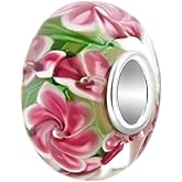 SBI Jewelry Pink Flower Charm for Pandora Bracelets Spacer Beads Jewelry Murano Glass Charms Gift for Women Family Teens Jewelry Present