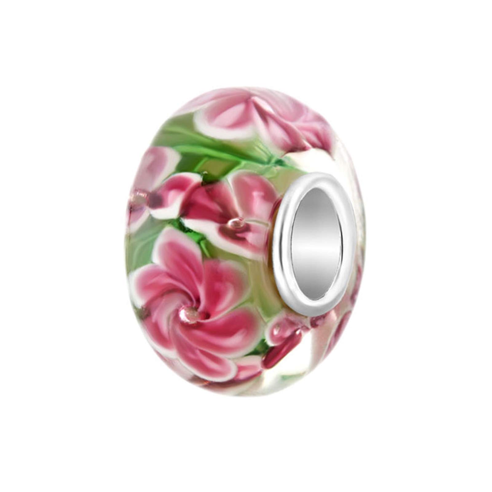 Pink Flower Spacer Murano Glass Charm Compatible with Pandora Charm Bracelets Flowers Women Jewellery Wife Mom Niece Birthday